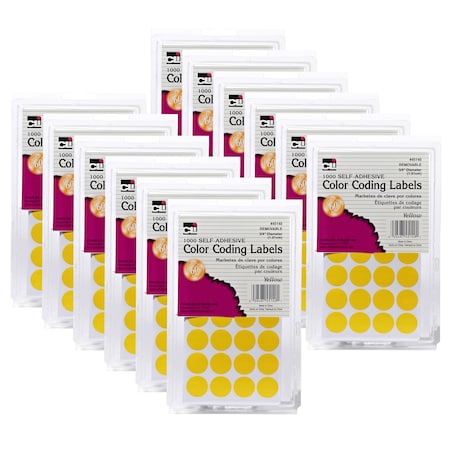 Charles Leonard Color Coding Labels, 3/4in, Yellow, PK12000 45140